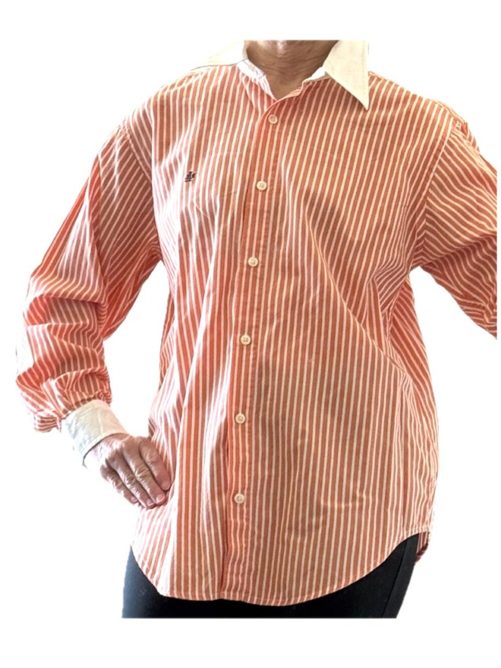 Ralph Lauren Blouse Melon White Striped Button Down Preppy Sz 10